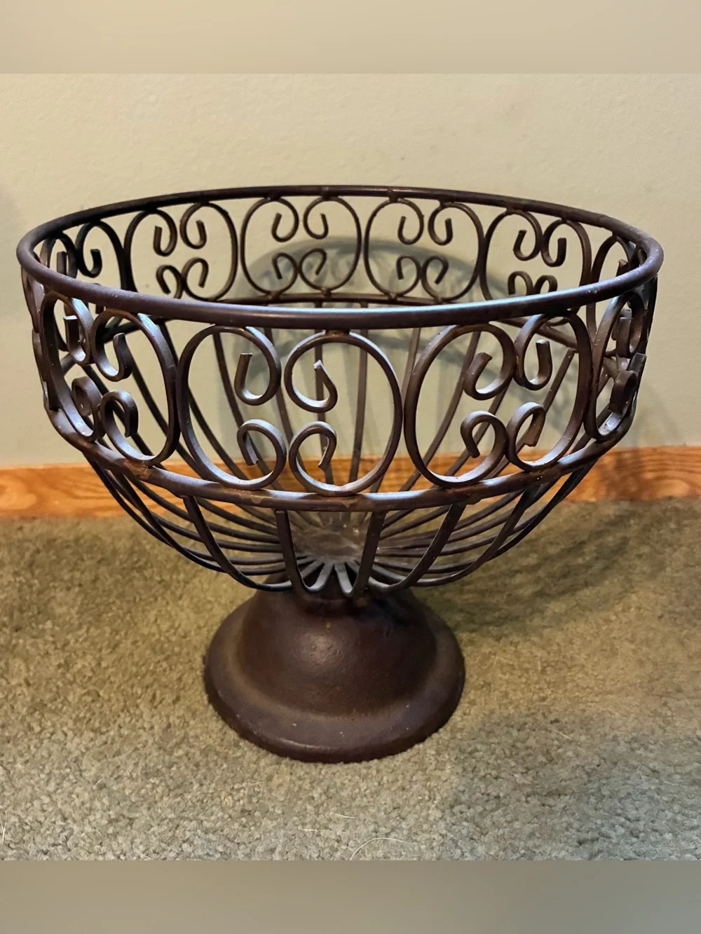 Gorgeous Large Iron Pedestal Open Fruit Vegetable Bowl 9 inches Tall